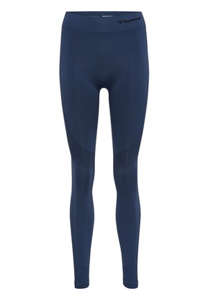 Navyblauwe leggings met een gestructureerd ontwerp, voorzien van een brede tailleband en subtiele geperforeerde accenten. Gemaakt van rekbare, ademende stof.