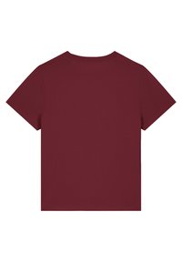 Burgunderfarbenes T-Shirt mit kurzen Ärmeln aus einem weichen, glatten Stoff. Klassisches Crew-Neck-Design mit schlichtem Rückenteil, ohne sichtbare Logos oder Muster.