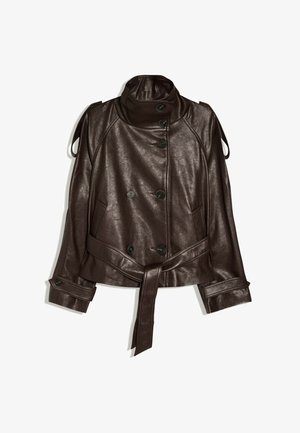 Bershka, Veste en similicuir - mottled dark brown