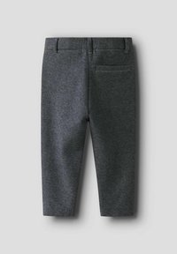 Grå vevde ankel-lange bukser med en glatt tekstur, som har en baklomme og et klassisk livdesign.