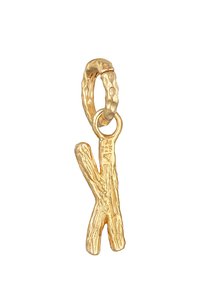 Goldplattierter Anhänger in Form von ineinandergreifenden Zweigen mit strukturierter Oberfläche. Verfügt über eine kreisförmige Schlaufe zur Befestigung. Misst ungefähr 3 cm.