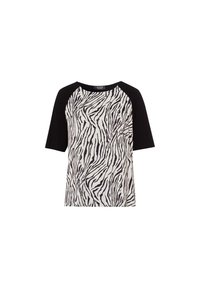 Zwart-wit zebra print t-shirt met korte raglanmouwen, met een ronde halslijn en een zachte textuur.