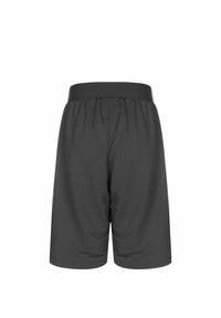 Schwarze Sportshorts mit einem elastischen Bund, aus leichtem Stoff gefertigt. Sie besitzen eine glatte Textur und keine sichtbaren Muster oder Akzente.