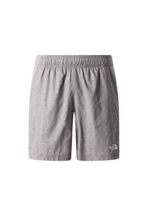 Light gray athletic shorts featuring an elastic waistband, subtle geometric pattern, and a small logo on the lower right side.