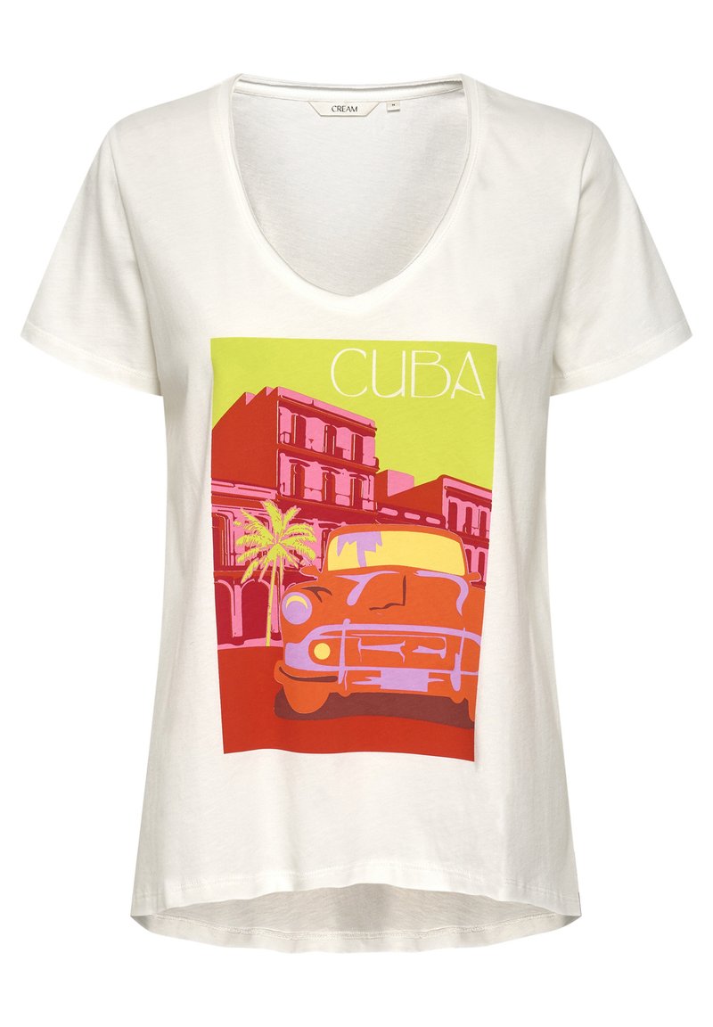 Cream T-shirt print wit Cream T-shirt print wit