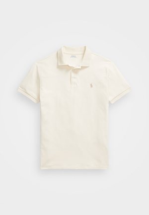 Polo tričko s krátkym rukávom v off-white bavlne, s klasickým golierom, trojposchodovým zapínaním a jemne vyšitým logom na hrudi.