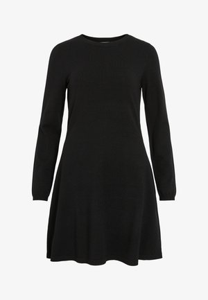 Sort langærmet kjole lavet af strikket stof, med rund halsudskæring og svajet kant, der tilbyder en simpel og tætsiddende silhuet.