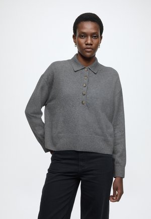 KNIT POLO PULLOVER, LONGSLEEVE, BUTTONS - Pullover - asphalt melange