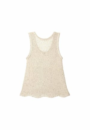 Tirantes de punto color beige con una superficie texturizada, que presenta un escote redondo y un dobladillo con ondas. Diseño sencillo con sutiles acentos de brillo.
