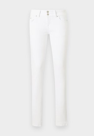 Witte jeans met een slanke pasvorm en een taille op halverwege de heup, voorzien van twee voorzakken, twee achterzakken en een dubbele knoopsluiting.