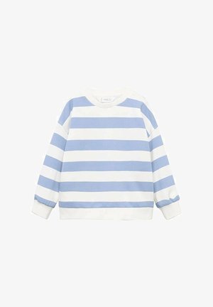 Blaue und weiße gestreifte Sweatshirt, mit langen Ärmeln, einem runden Halsausschnitt und ribbeligen Bündchen. Hergestellt aus einem weichen Baumwollmischgewebe.