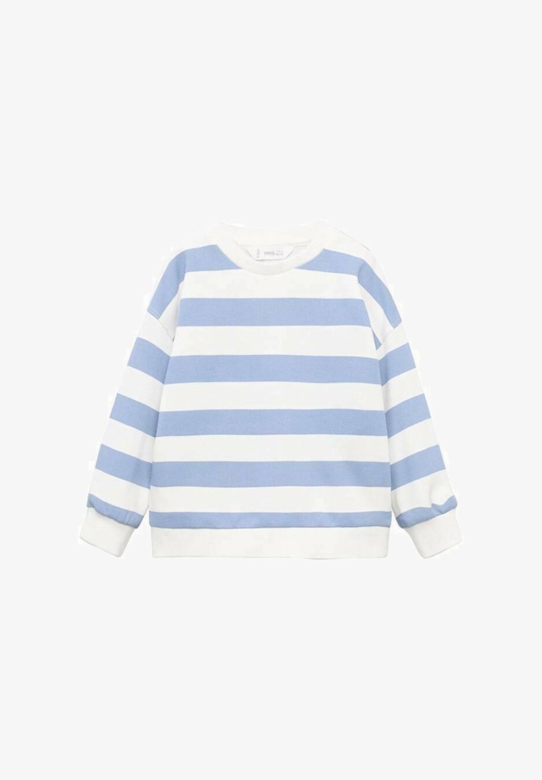 Felpa a righe blu e bianche, con maniche lunghe, scollo rotondo e polsini a costine. Realizzata in morbido tessuto misto cotone.