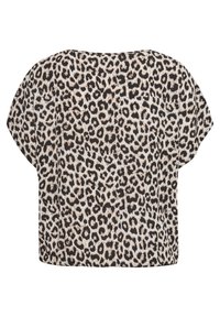 Kort topp med lös passform, gjord av lättviktsmaterial, med ett svart och beige leopardmönster.