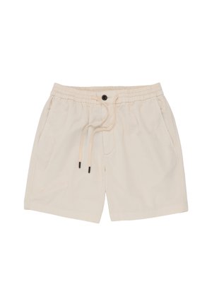 Beige casual shorts met elastische tailleband, koord, knoop en zijzakken, geschikt voor ontspannen dragen.