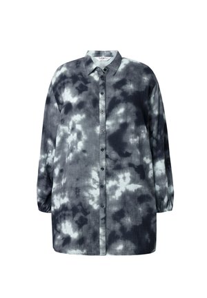 Camicia a maniche lunghe, con bottoni, in tessuto tie-dye nero e grigio. Tessuto morbido e leggero con una vestibilità rilassata e polsini sulle maniche.