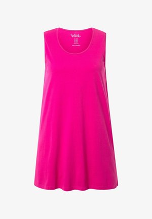 Helles rosa ärmelloses Tunika aus 100 % Baumwolle. Verfügt über einen runden Ausschnitt und ein fließendes Design mit einer glatten, weichen Textur.