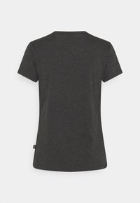 Dark gray short-sleeve t-shirt with a round neckline, made of soft, textured fabric. Features a small brand label on the left side.
