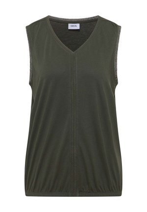 Cecil, TOP WITH V-NECK AND CROCHET TAPE - Top - khaki