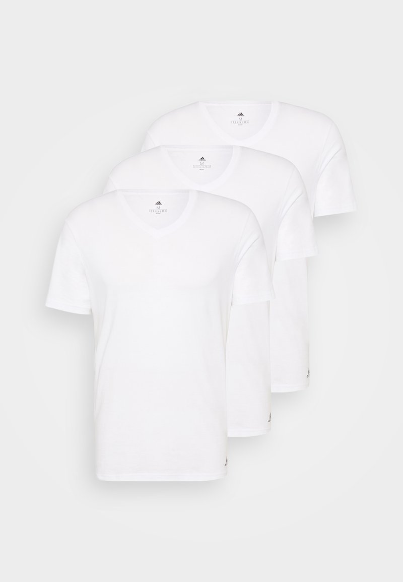 Drie witte v-hals t-shirts van een katoenmix, met korte mouwen en een gewone pasvorm, met een klein logo aan de onderrand.