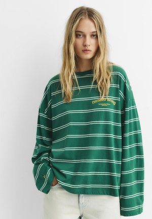 PULL&BEAR STRIPED TEXT - Top dugih rukava - dark green