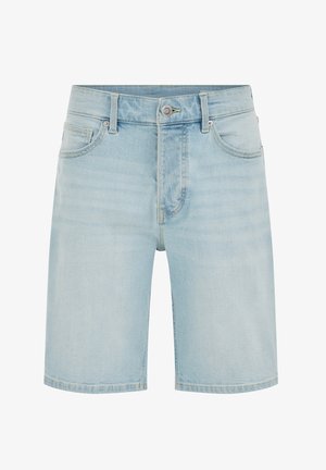 Svetlo modri denim kratke hlače z gumbom spredaj, zadrgo, zankami za pas in pet žepov.