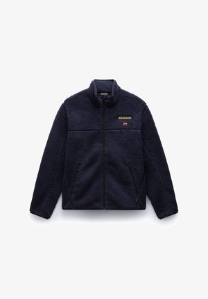 Laheavisen fleece takki, jossa on korkea kaulus, vetoketjusuljenta ja kaksi sivutaskua. Ominaisuuksiin kuuluu teksturoitu kangas ja pieni logo rinnassa.