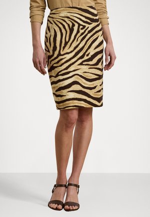 Zebra Print Linen Cotton Pencil Skirt - Kynähame - cream/brown