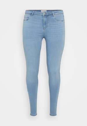 Helleblaue Skinny-Jeans aus Denim. Mit einem Fünf-Taschen-Design, einem Reißverschluss und einer subtilen ausgebleichten Textur.