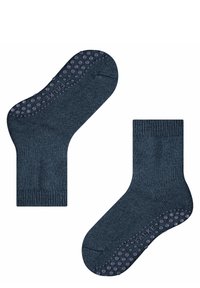 Granatowe skarpetki do kostek z prążkowanym mankietem i teksturowanym gumowym gripem na podeszwie. Wykonane z gładkiego materiału, charakteryzują się bezszwowym wykończeniem palców.