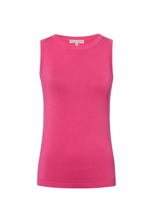 Ärmelloses, figurbetontes, leuchtend pinkes Stricktop mit rundem Ausschnitt, mit dem Label Marie Lund, Größe klein, auf weißem Hintergrund dargestellt.