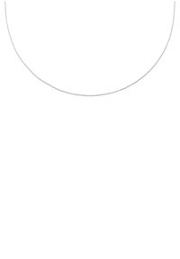 Zilveren ketting met een delicate, dunne ontwerp. Het heeft kleine schakels en een gladde textuur, wat een eenvoudige, minimalistische uitstraling creëert.