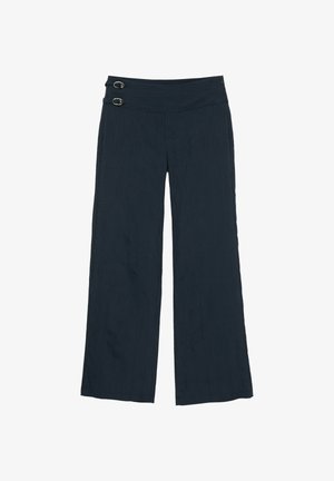 PULL&BEAR, MID-WAIST WIDE-LEG WITH SIDE BUCKLES - TROUSERS - Pantalon classique - dark blue