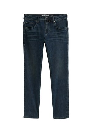 Jeans in denim blu scuro con vestibilità dritta, cinque tasche, leggere sfumature e vita standard. Taglia: 32/32.