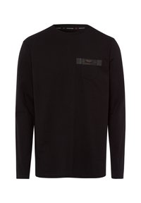 Czarna, długosleeve'owa koszulka z bawełny. Posiada małą kieszonkę na piersi z czarną metką, okrągły dekolt i prosty krój.