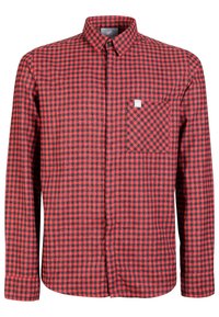Ruitjesoverhemd in rood en zwart flanel, met lange mouwen, een button-down kraag en een enkele borstzak met een logopatch.