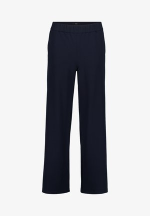 Pantaloni dritti blu navy con vita elastica e senza tasche o decorazioni visibili, mostrati su uno sfondo bianco.