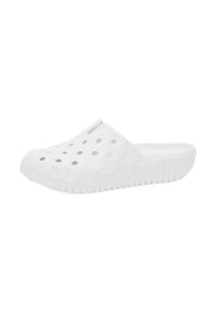 Sabot blanc à enfiler avec bout arrondi, trous de ventilation décorés et semelle texturée pour une bonne adhérence.
