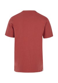 Korte mouwen t-shirt in gedempt rood. Gemaakt van zachte stof, met een ronde halslijn en een rechte snit. Geen zichtbare patronen of accenten.