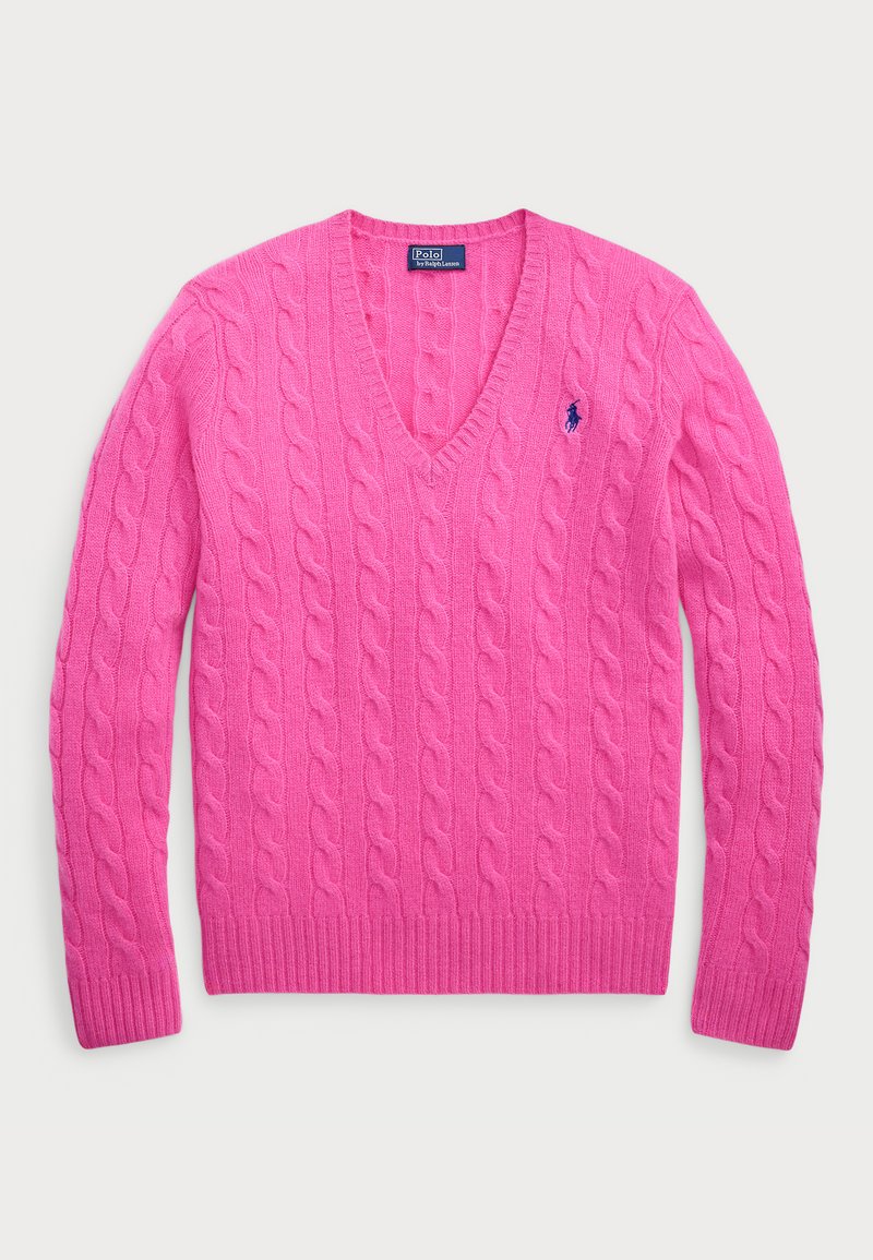 Polo Ralph Lauren CABLE-KNIT WOOL-CASHMERE V-NECK JUMPER  - Stickad tröja - pink lace