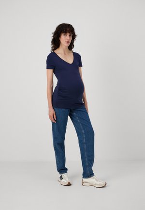 V NECK BASIC MATERNITY 3 PACK - Basic T-shirt - black/dark grey/dark blue