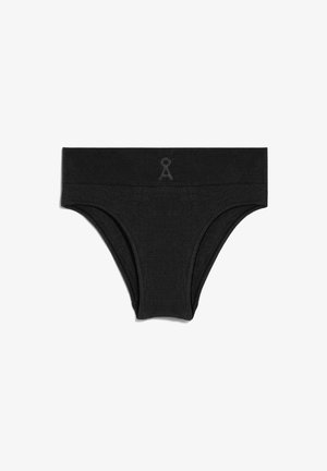 Culotte en coton noire avec une large ceinture élastique, présentant un motif côtelé texturé subtil et un petit logo à l'avant.