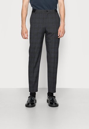 Grijze geruite broek gemaakt van een textuurstof, met een recht model, voorzakken en een polished afwerking. Draag met zwarte schoenen.