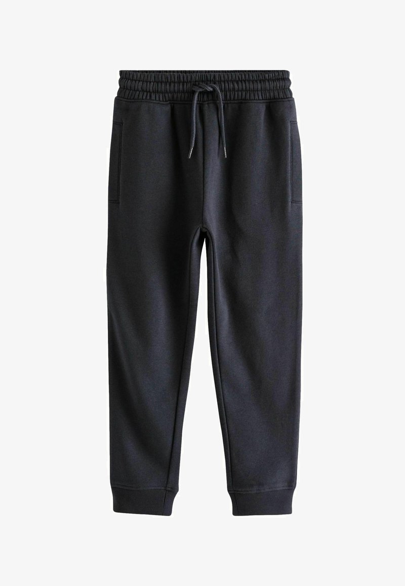 Schwarze Jogginghosen mit elastischem Bund und Kordelzug, Seitentaschen und gerippten Bündchen an den Knöcheln.