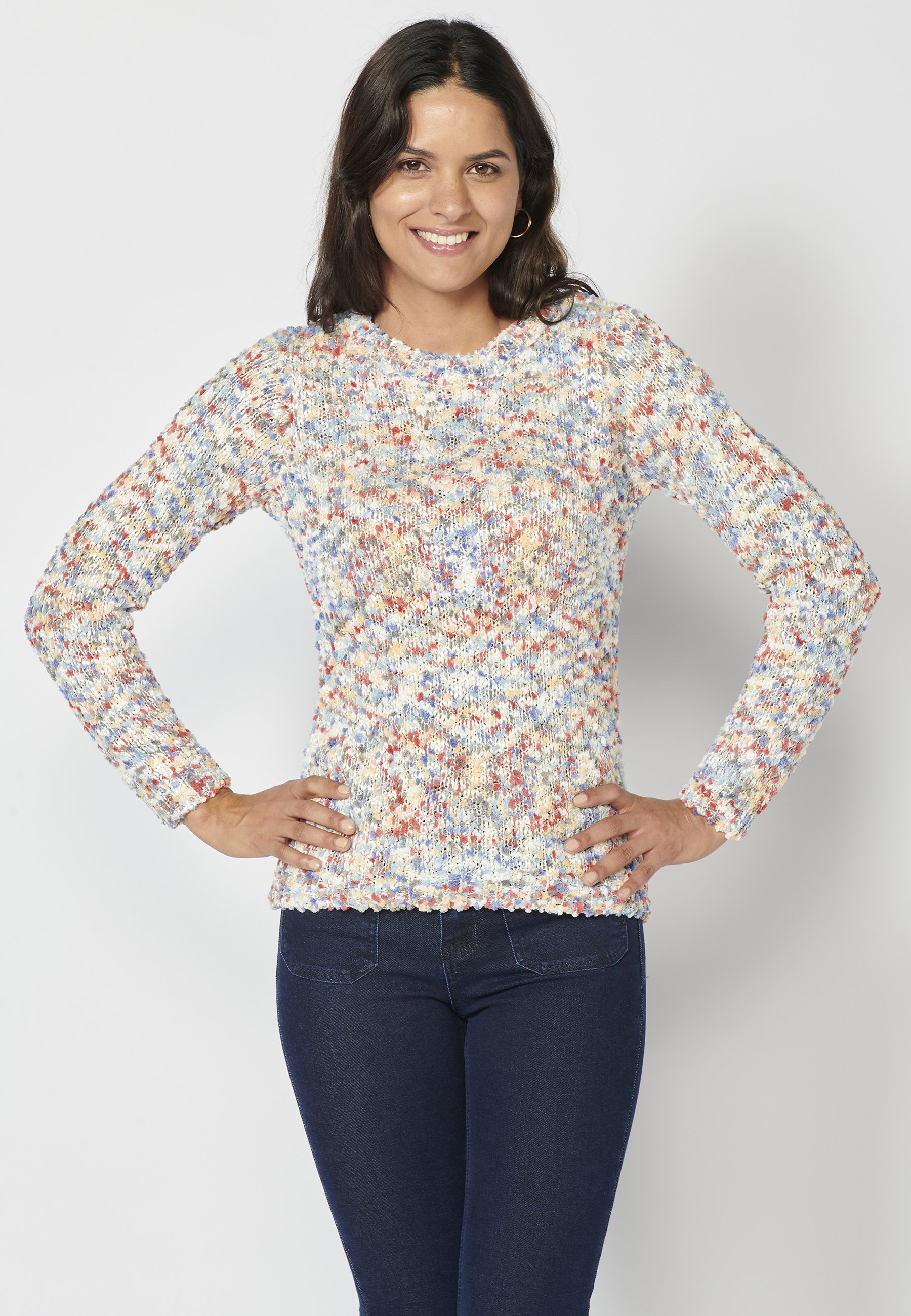 Koroshi Maglia Tricot girocollo da donna, multicolore, multicolore, XS