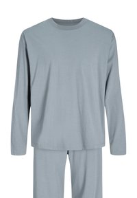 Light blue long-sleeve top and matching pants made of soft fabric, displayed on white background, showing front view.