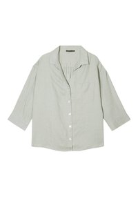 Lichtgroen, button-up shirt met een kraag, driekwart mouwen, een enkele borstzak en gathered detail bij de halslijn.