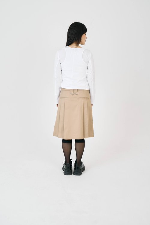 Jupe Eastex Taille 14 – Beige Rayée, Plissée Laine – Vintage, Longueur Genou