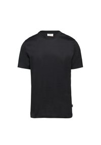 Zwarte t-shirt met korte mouwen van soepel katoen. Heeft een ronde hals en een reguliere pasvorm, met een klein label aan de onderzijde.