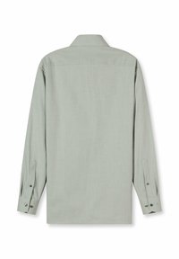 Hellgrünes Langarmhemd mit einem breiten Kragen, geknöpften Manschetten und einer glatten Textur. Einfaches Design ohne Muster.