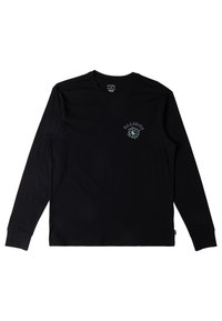 Maglietta nera a maniche lunghe in cotone, con una grafica frontale che presenta la parola "Billabong" e un motivo floreale in colori a contrasto.